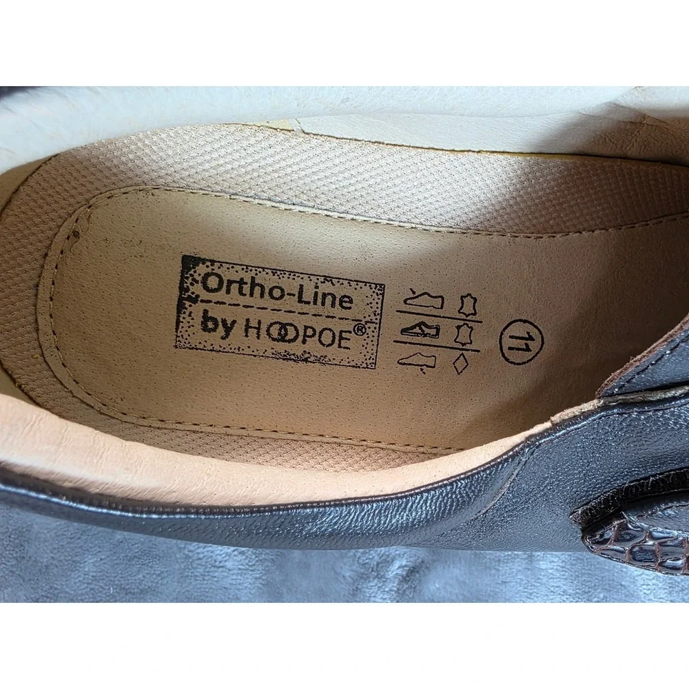 Hoopoe Dahlia Loafers Womens 11 Wide Brown‎ Leather Velcro Wedge Ortho-Line NEW